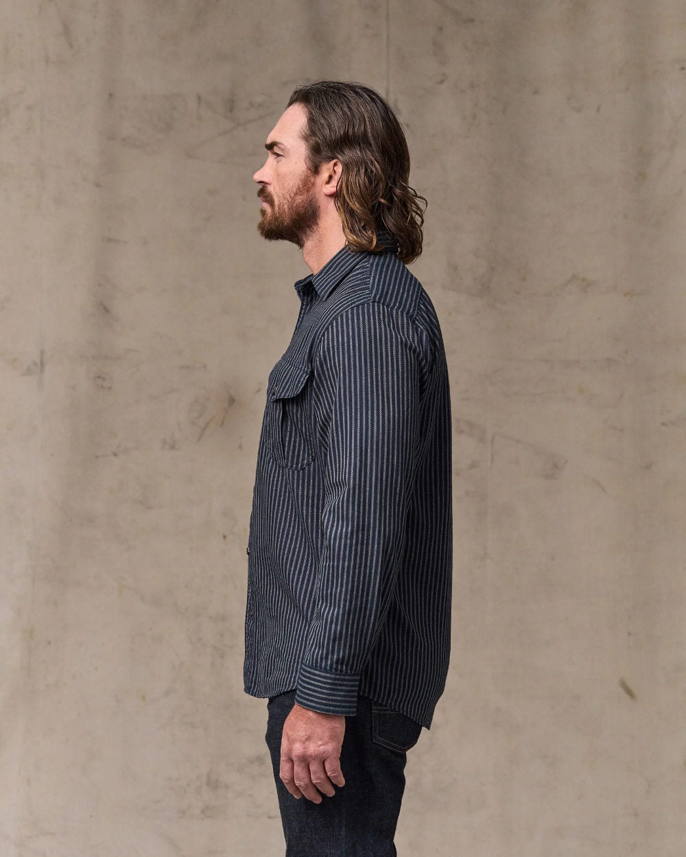 filson lightweight alaskan guide shirt indigo ticking stripe