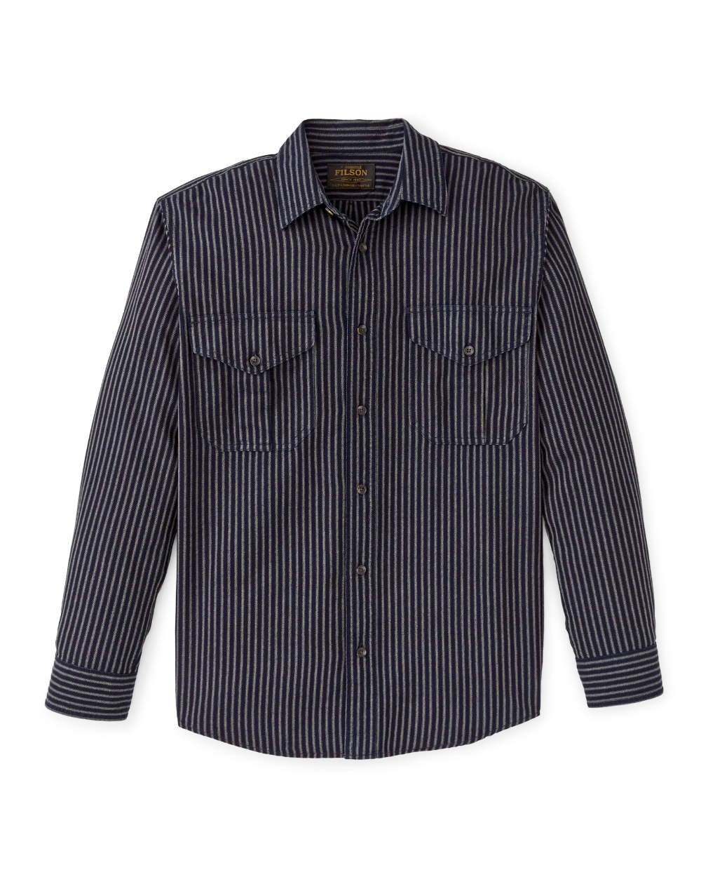 filson lightweight alaskan guide shirt indigo ticking stripe
