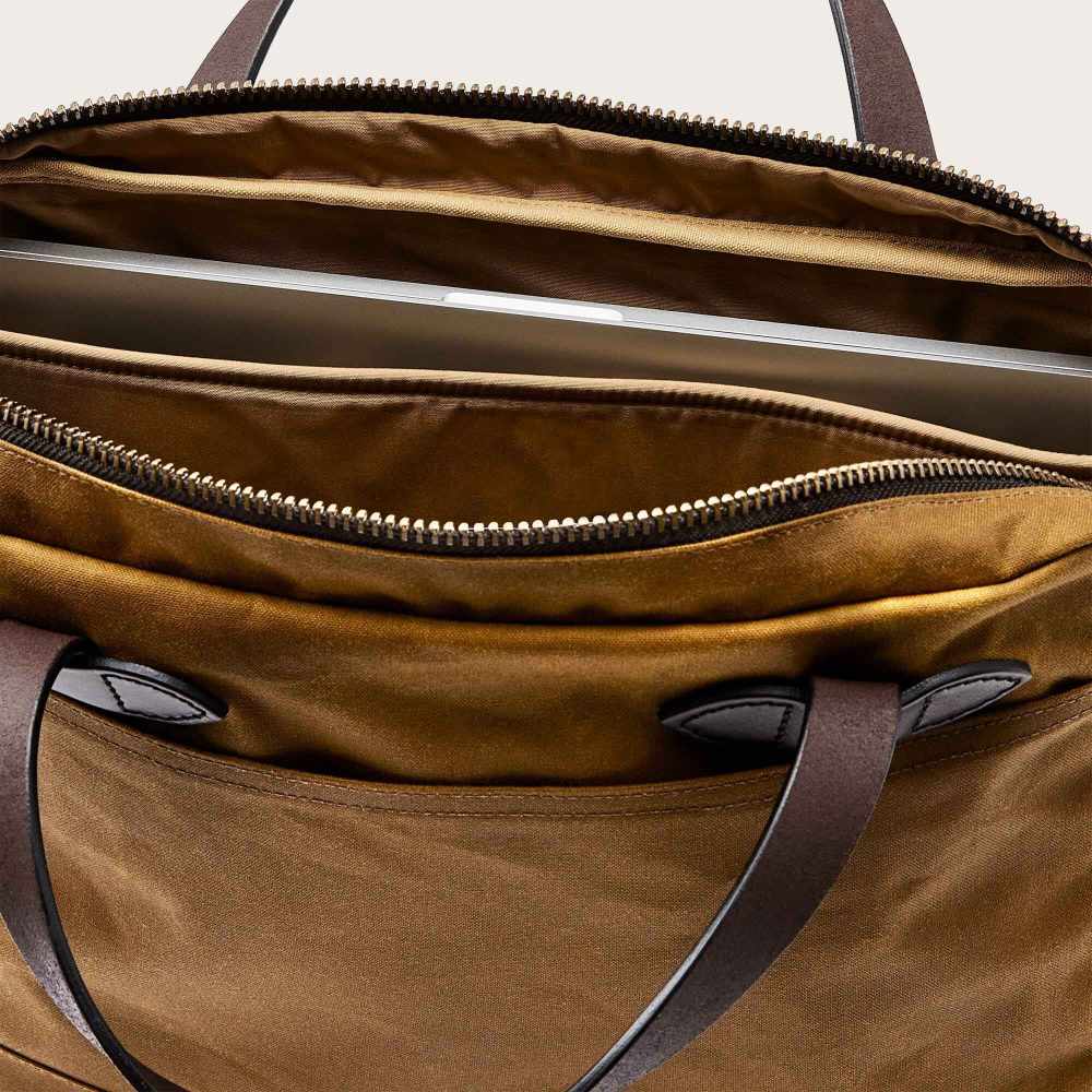 filson tin cloth compact briefcase dark tan
