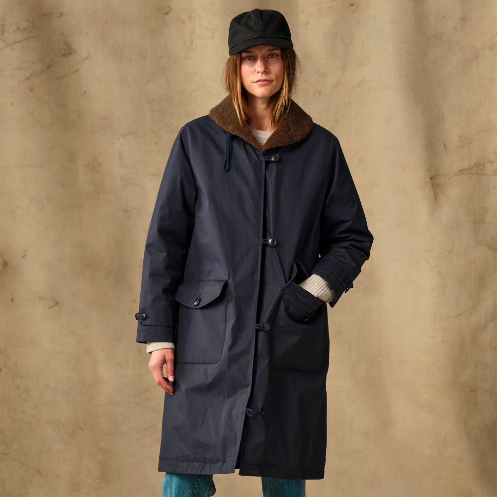 filson womens harbor front trench coat blue