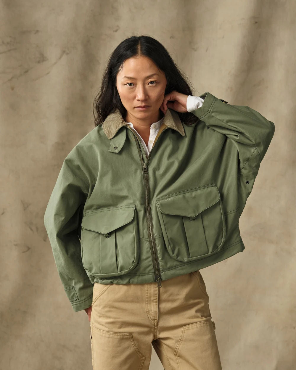 filson womens shelter cloth short work jacket sage olive