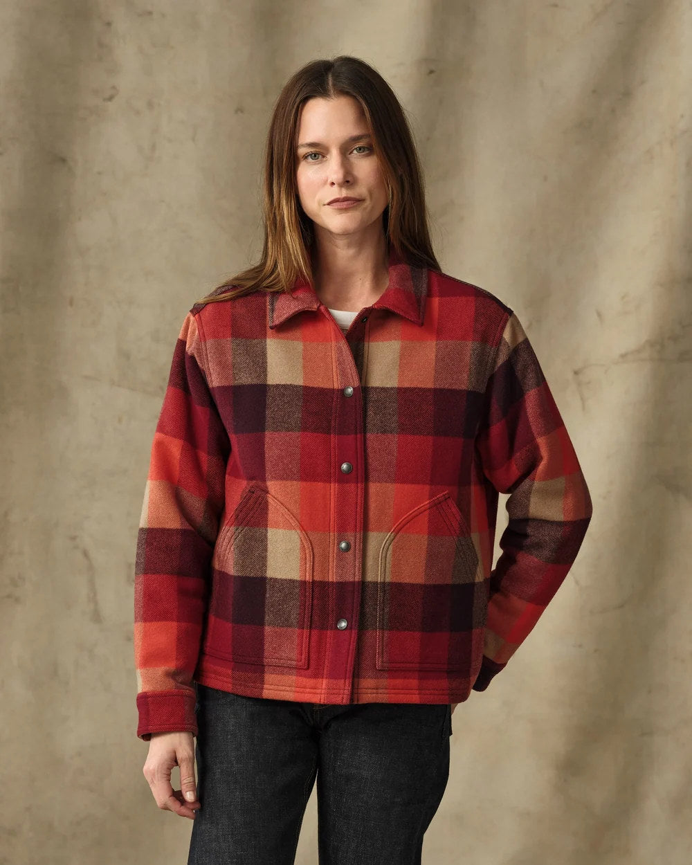filson womens spokane insulated jacket red burgundy plaid