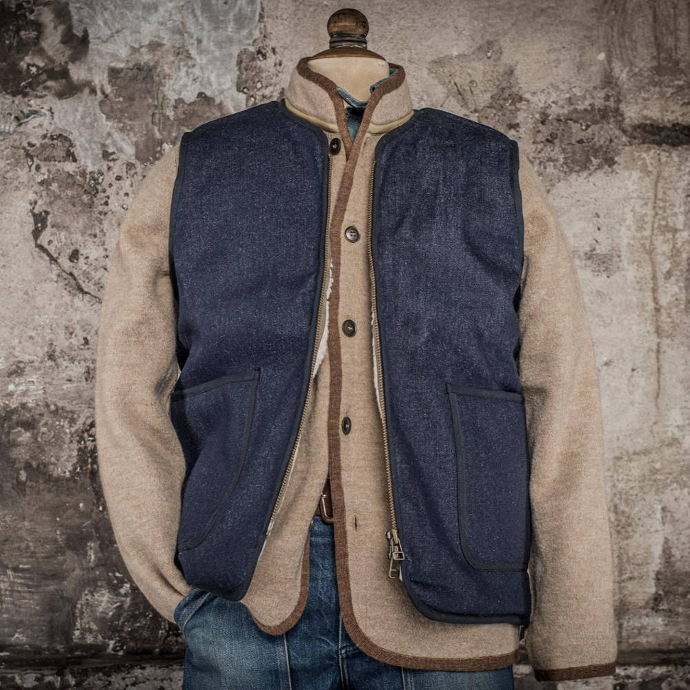 fleurs de bagne le gilet discipline denim 13oz
