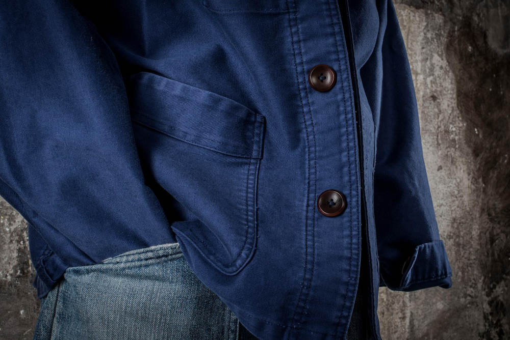 fleurs de bagne le bourgeron work jacket moleskin blue – www