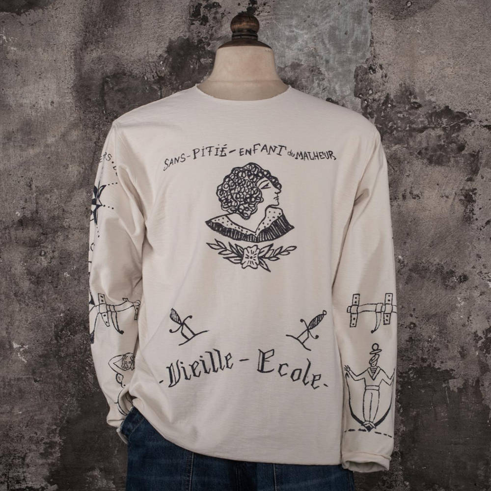 fleurs de bagne t-shirt long sleeve mariniere vieille ecole full printed bousilles naturel