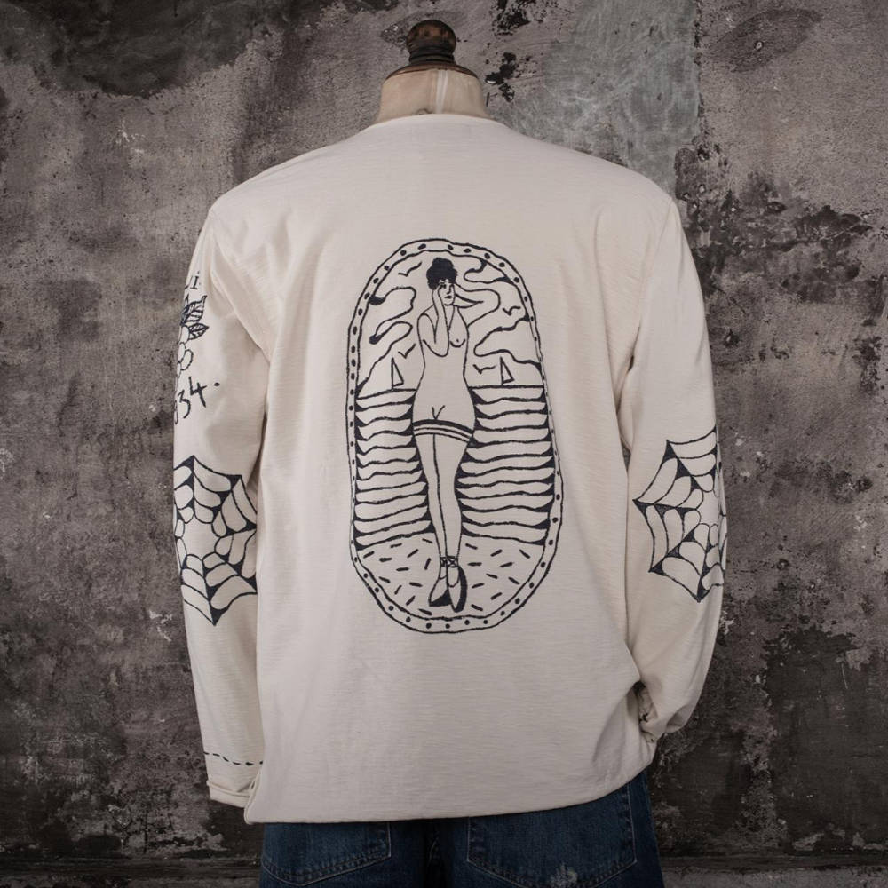 fleurs de bagne t-shirt long sleeve mariniere vieille ecole full printed bousilles naturel