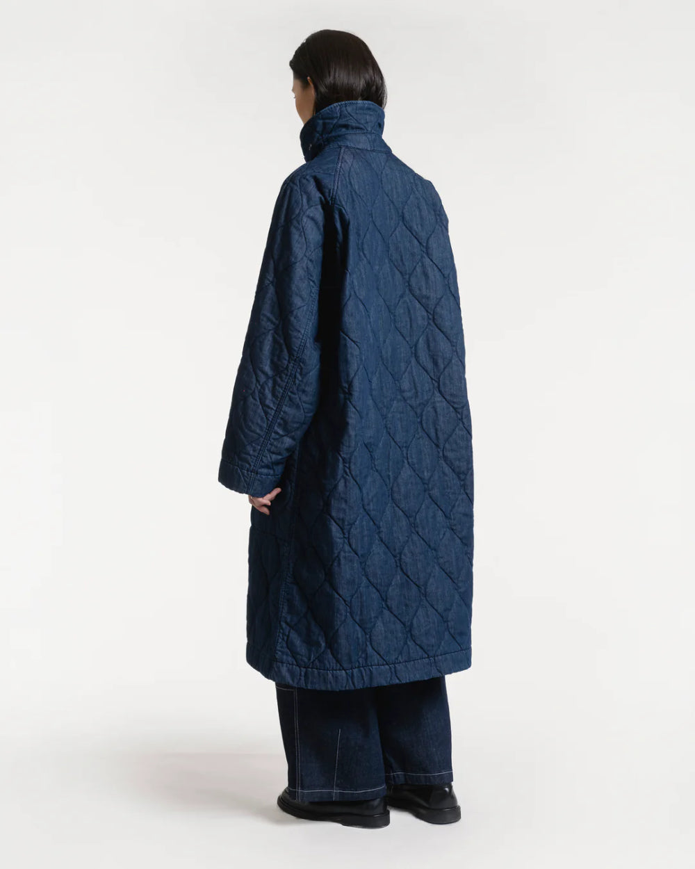 girls of dust army trench quilted denim indigo