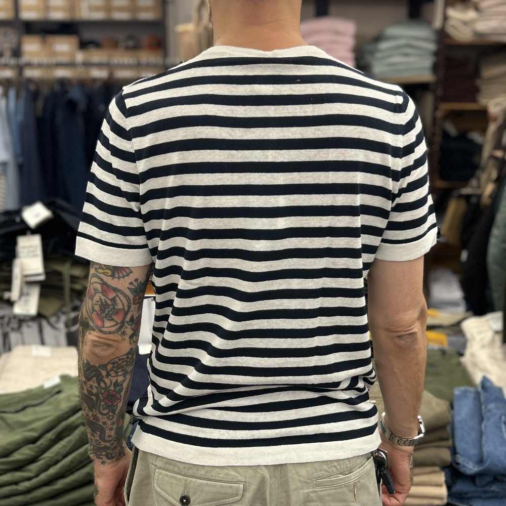 grp blr 10/14 crewneck short sleeve t-shirt ecru blue cotton linen
