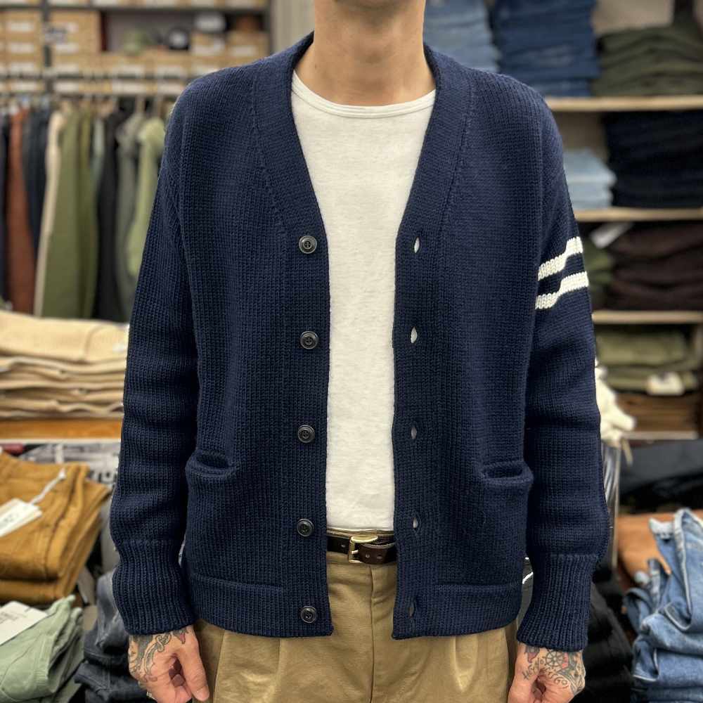 grp college cardigan blue ecru