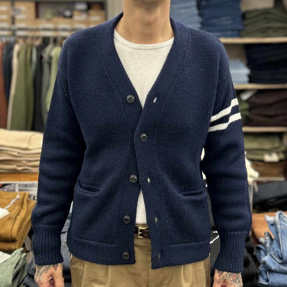 grp college cardigan blue ecru