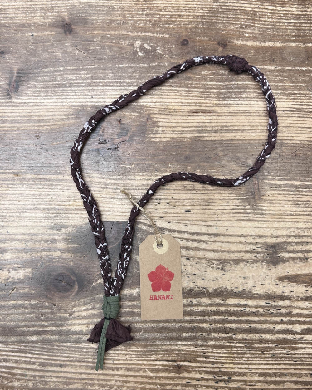 hanami bandana necklace chocolate brown white green