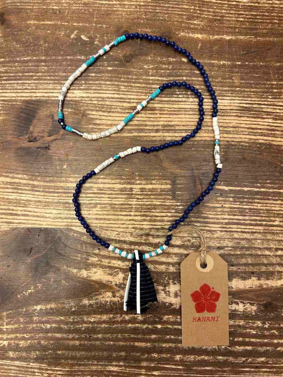 hanami necklace navy white silver turquoise