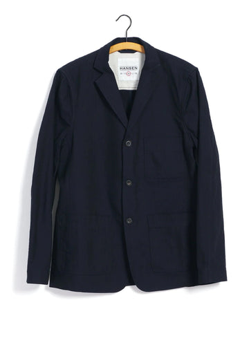 hansen charlie easy three button blazer indigo herringbone