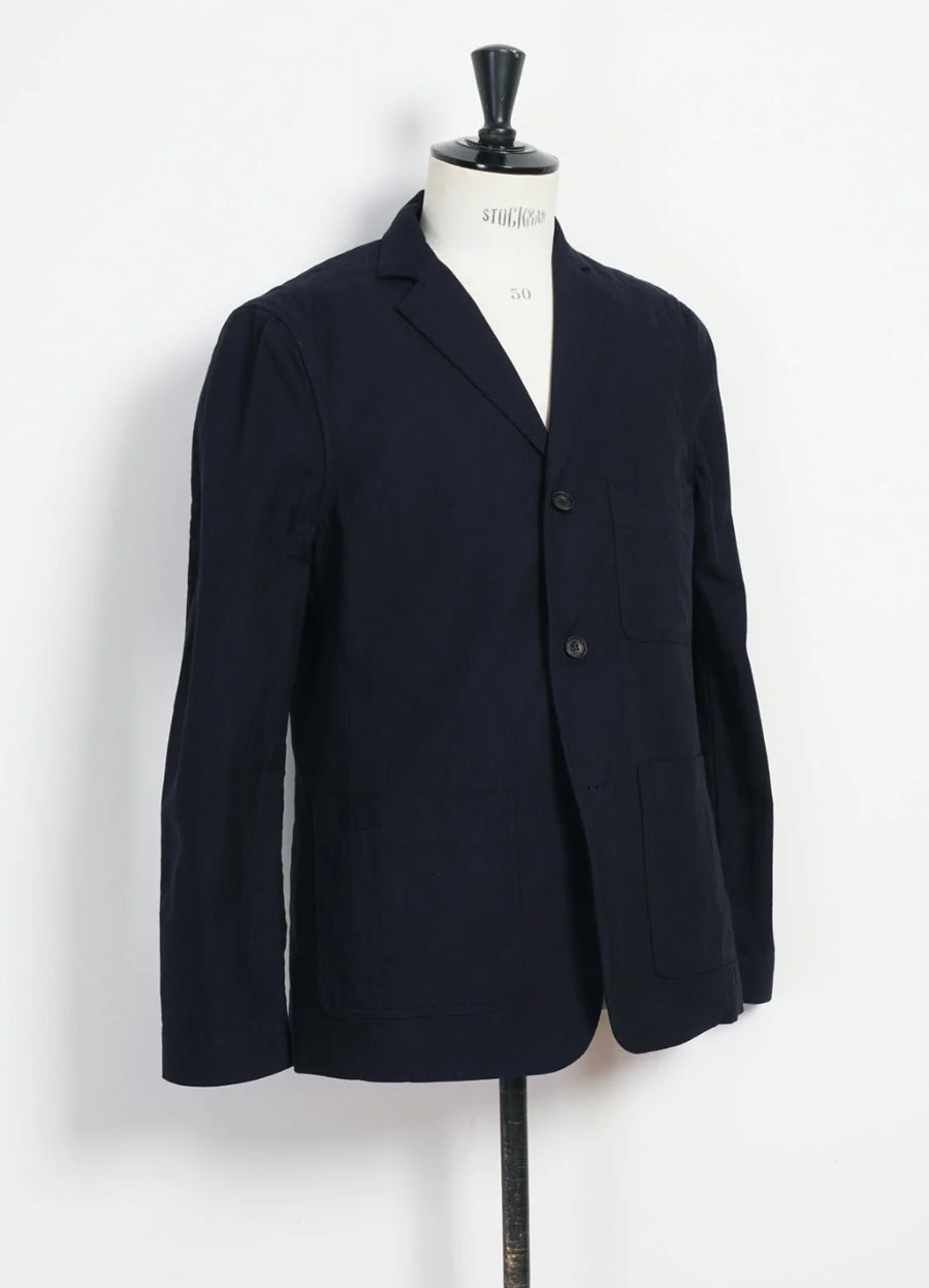 hansen charlie easy three button blazer indigo herringbone