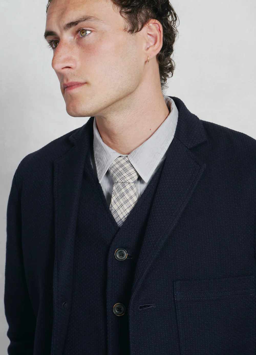 hansen charlie easy three button blazer indigo sashiko