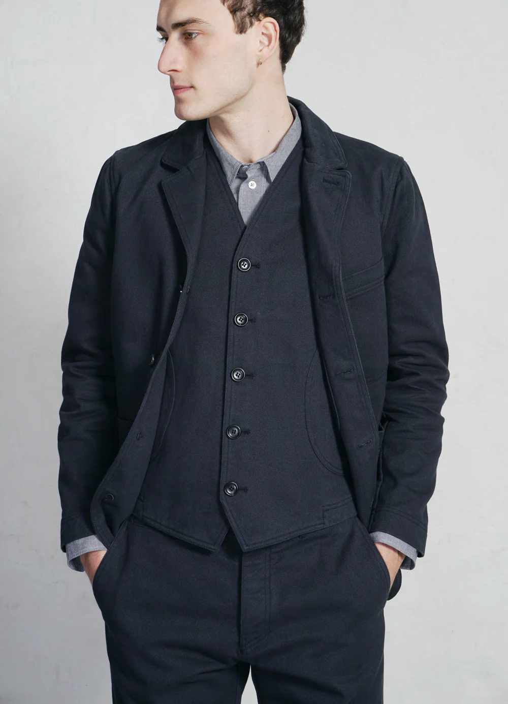 hansen josef 5 button workwear blazer dark navy www.sublime.bz