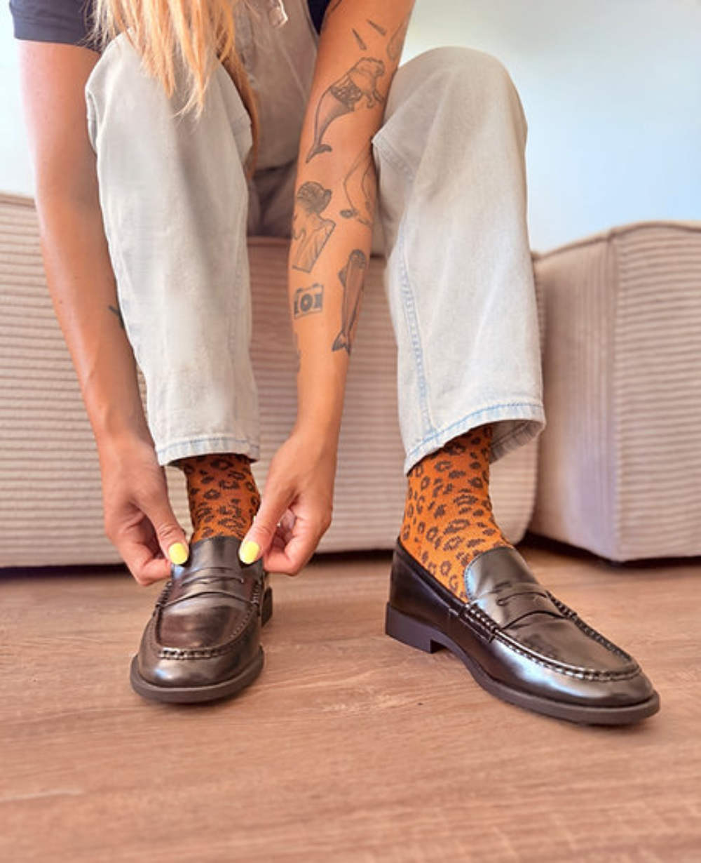 heritage 9.1 leopard socks caramel brown leopard