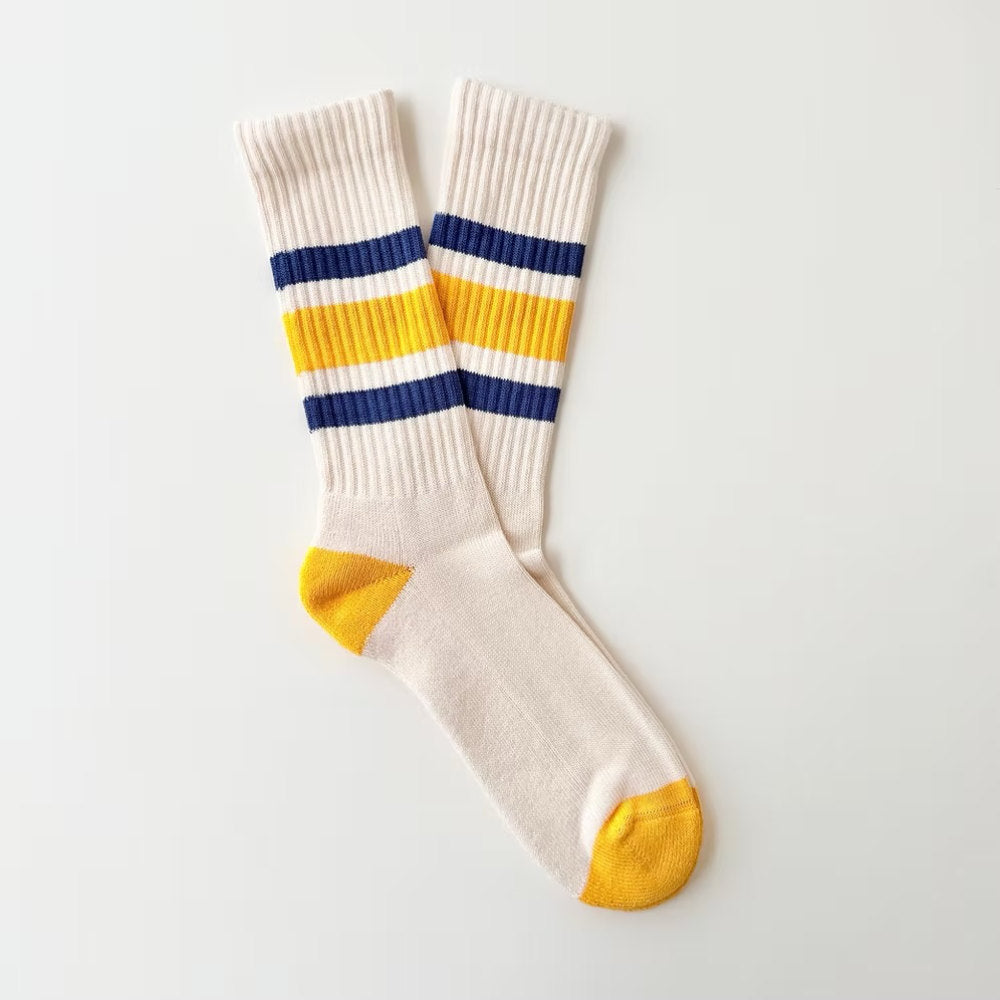 heritage 9.1 venice beach socks natural yellow and navy stripes