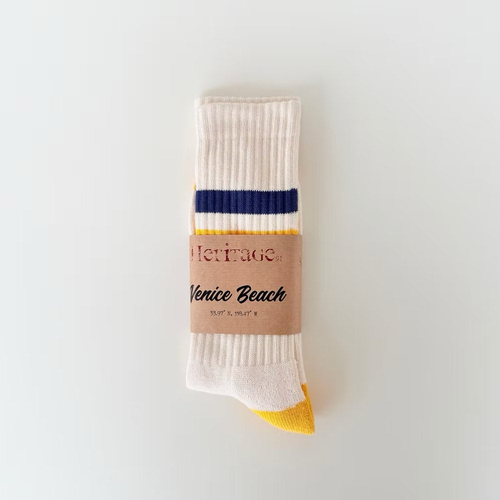 heritage 9.1 venice beach socks natural yellow and navy stripes