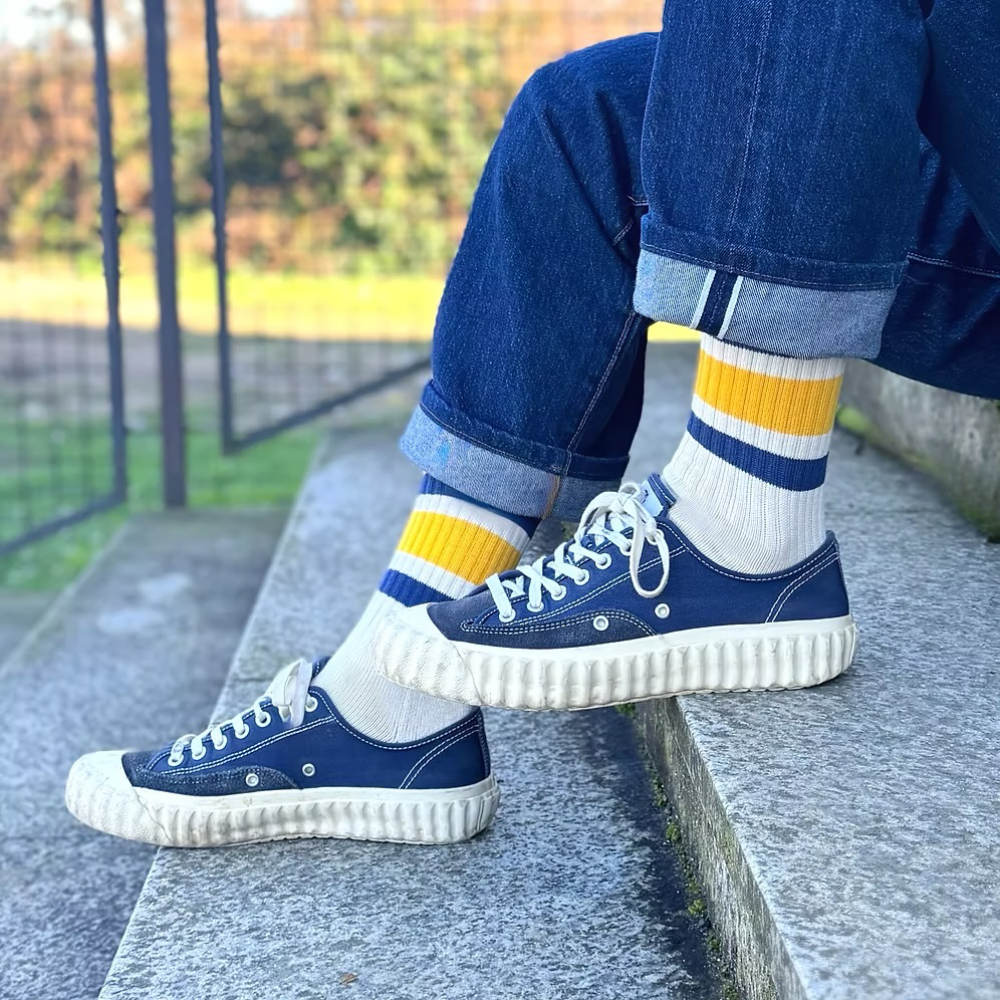 heritage 9.1 venice beach socks natural yellow and navy stripes