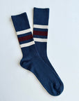 heritage 9.1 vintage 1980 socks denim natural and bordeaux stripes