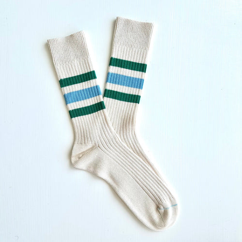 heritage 9.1 vintage 1980 socks natural sky and green stripes