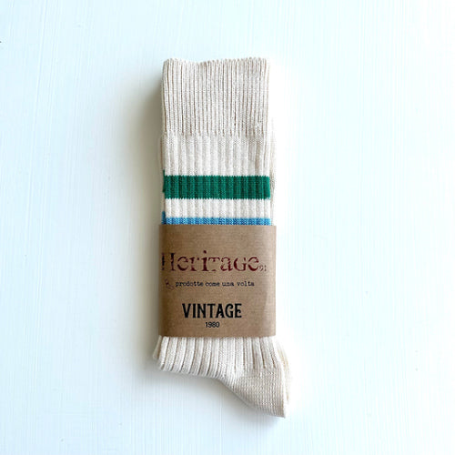 heritage 9.1 vintage 1980 socks natural sky and green stripes