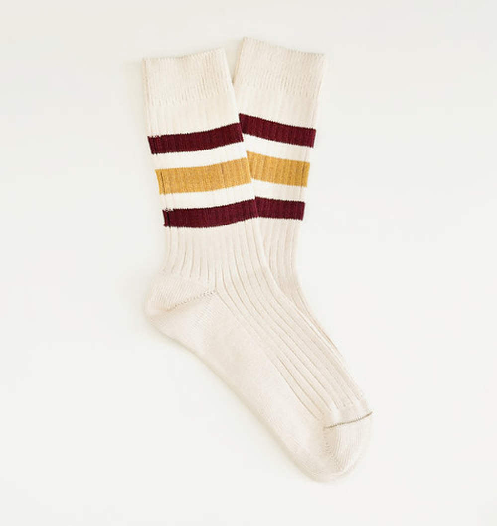 heritage 9.1 vintage 1980 socks new butter bordeaux and mustard stripes