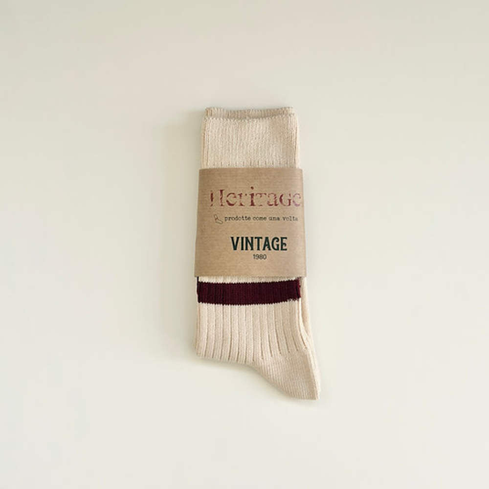 heritage 9.1 vintage 1980 socks new butter bordeaux and mustard stripes
