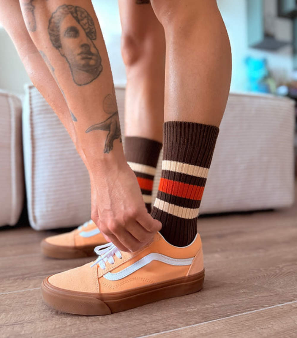 heritage 9.1 vintage 1980 socks new cocao natural and lobster stripes