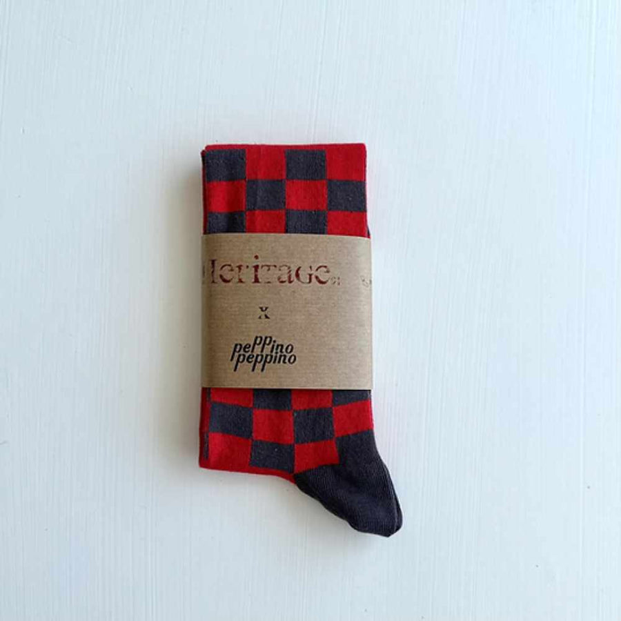 heritage 9.1 x peppino peppino socks red and dark grey square