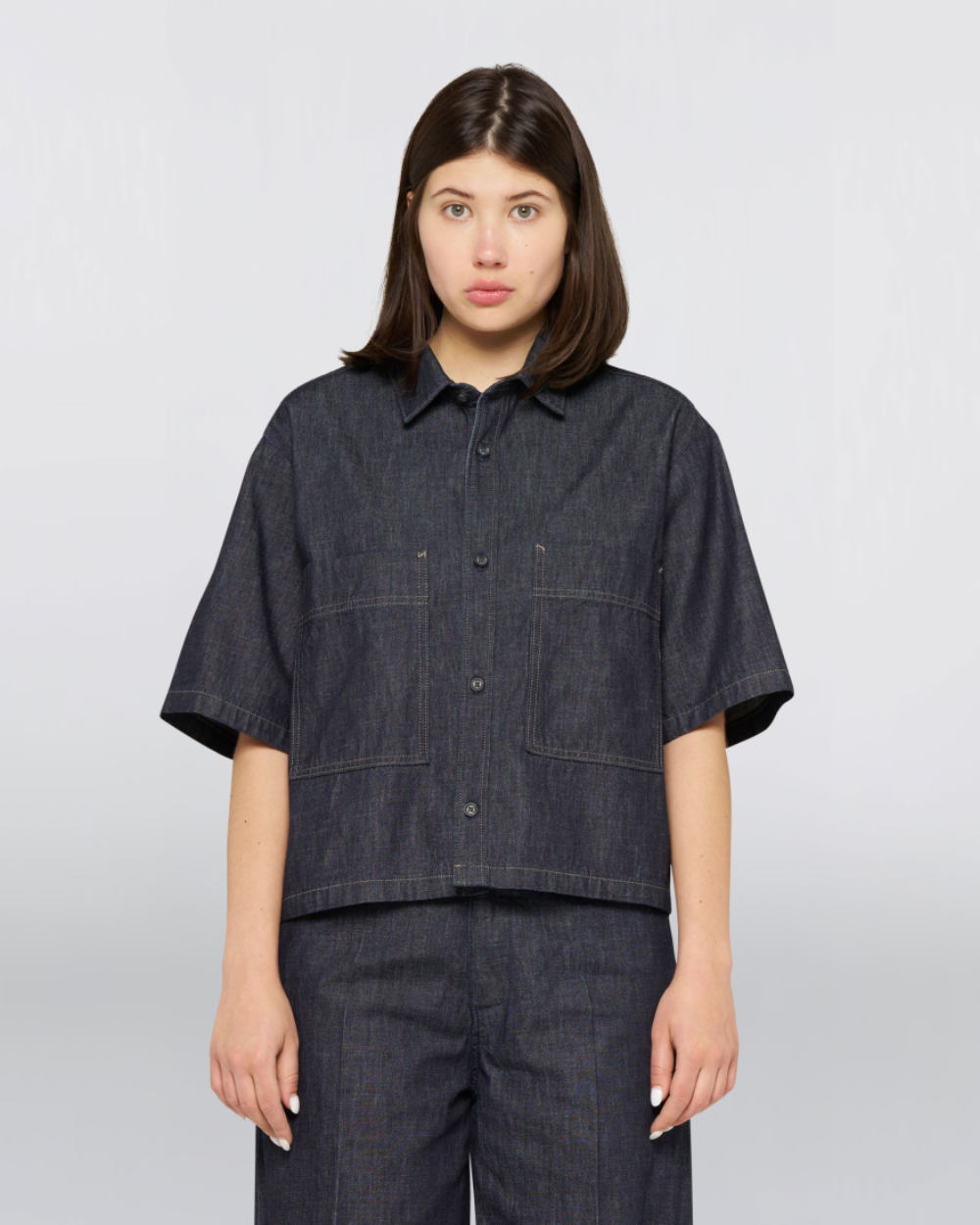 edwin womens delme shirt short sleeve blue rinsed