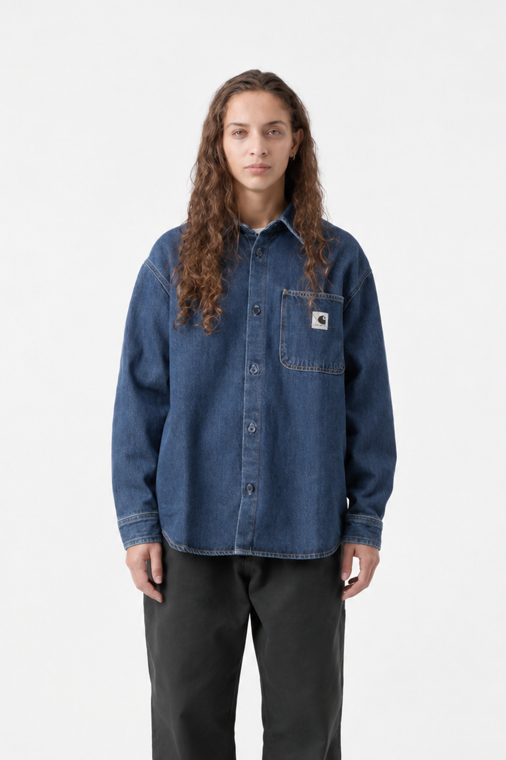 carhartt wip women marly shirt jacket blue heavy stone wash