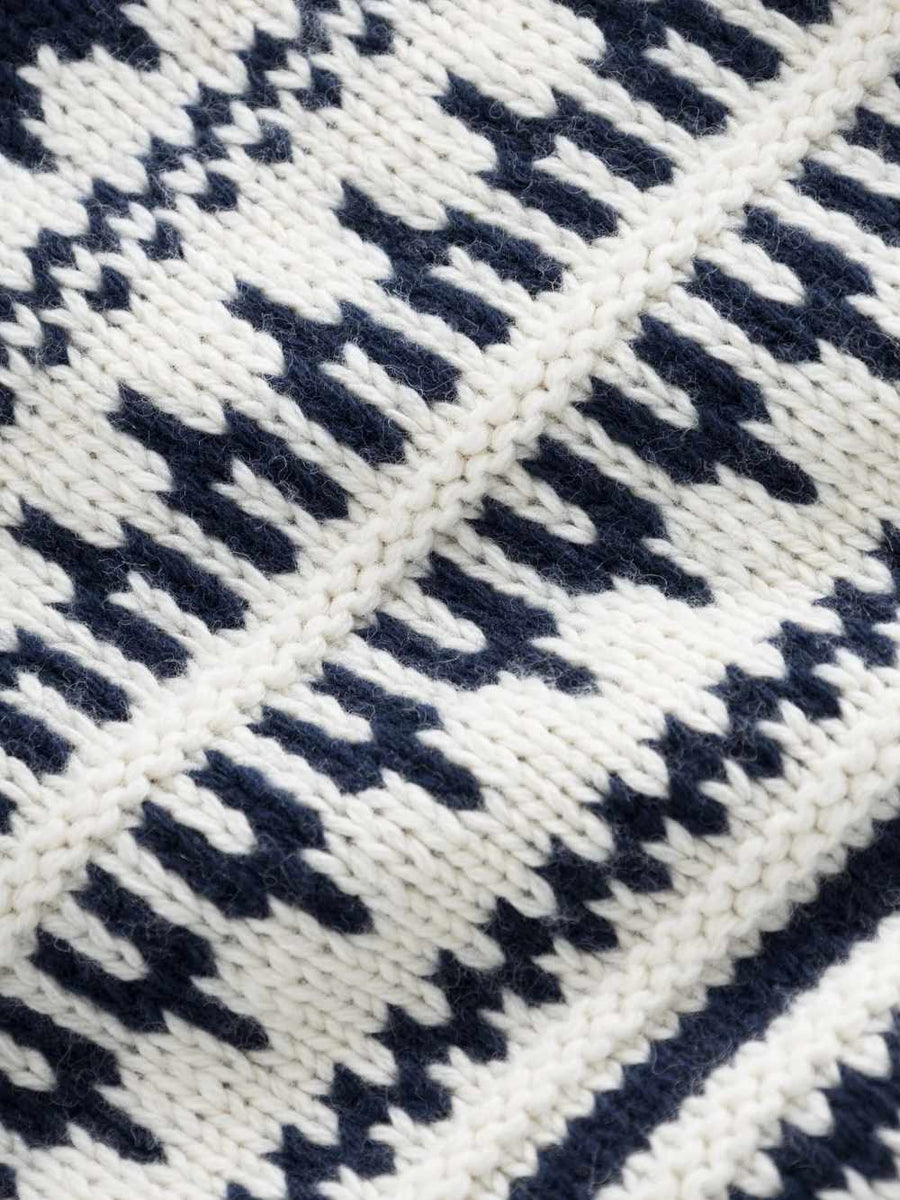 knowledge cotton knitted pattern crew neck beige stripe