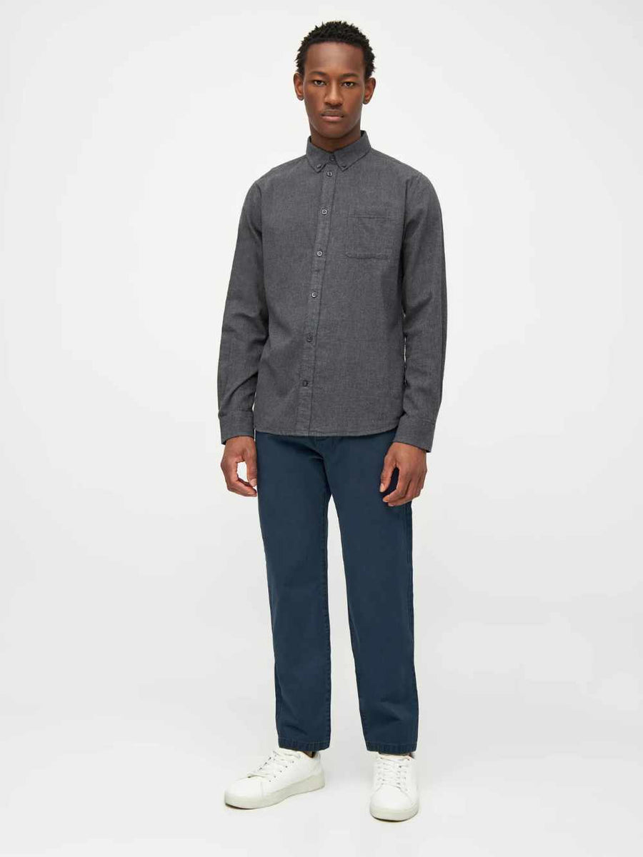 knowledge cotton regular fit melange flannel shirt dark grey
