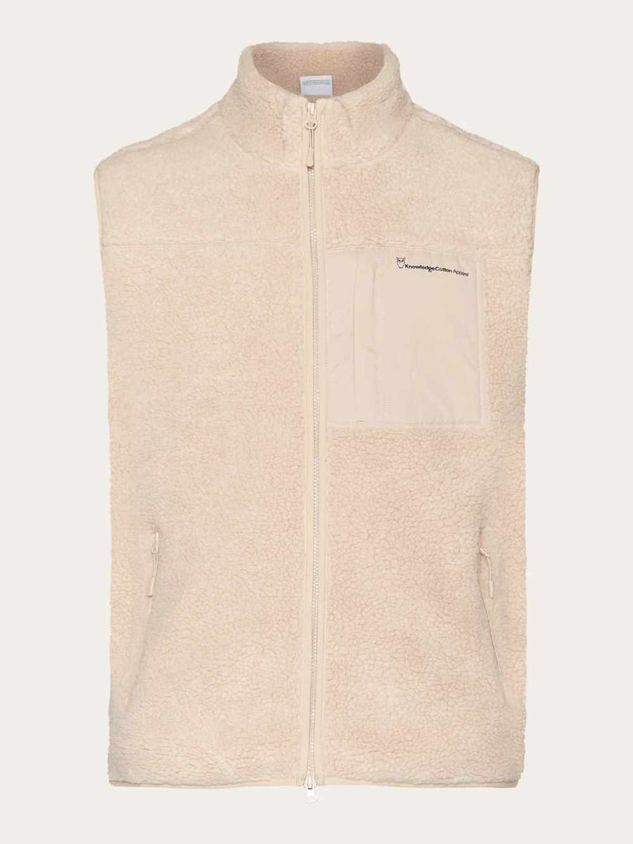 knowledge cotton teddy fleece vest beige