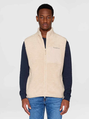 knowledge cotton teddy fleece vest beige