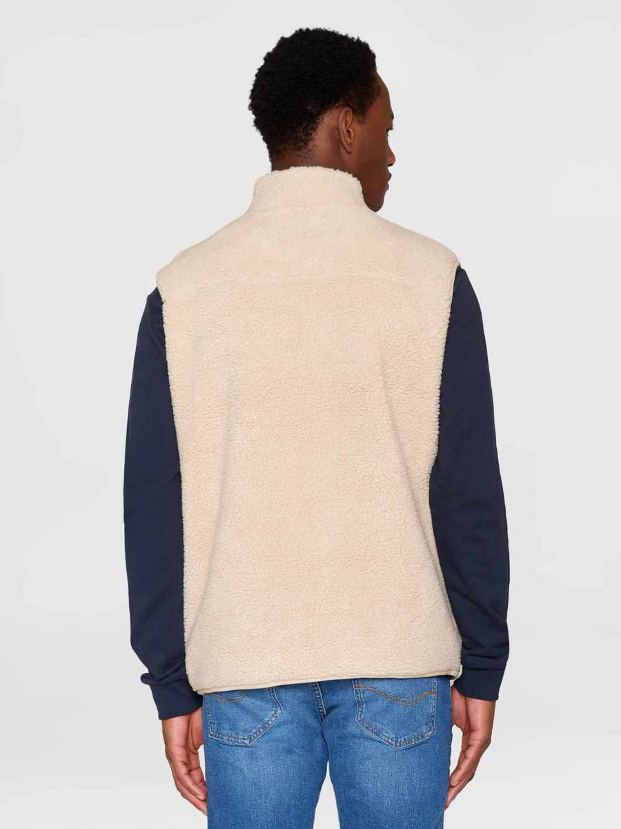 knowledge cotton teddy fleece vest beige