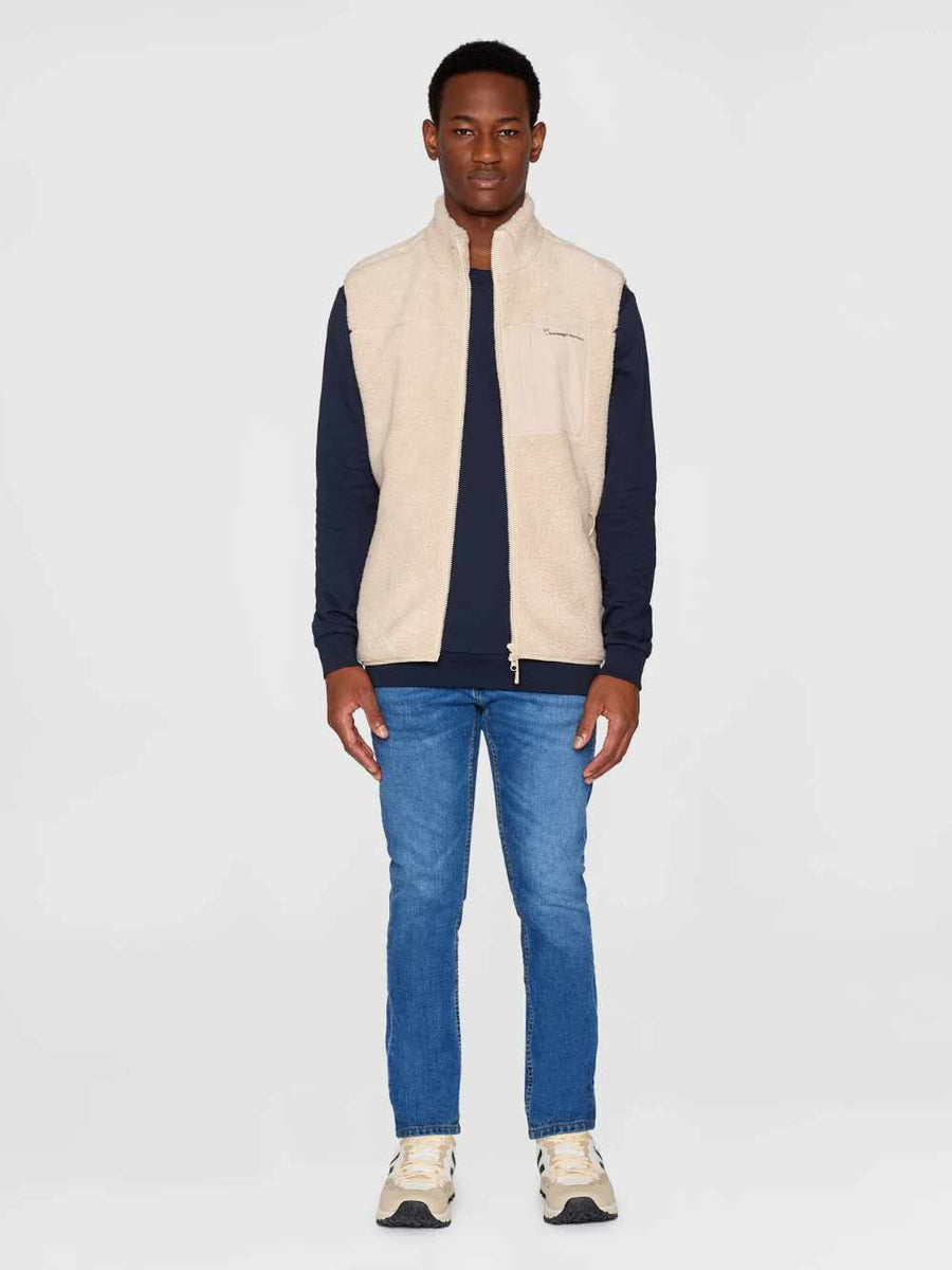 knowledge cotton teddy fleece vest beige