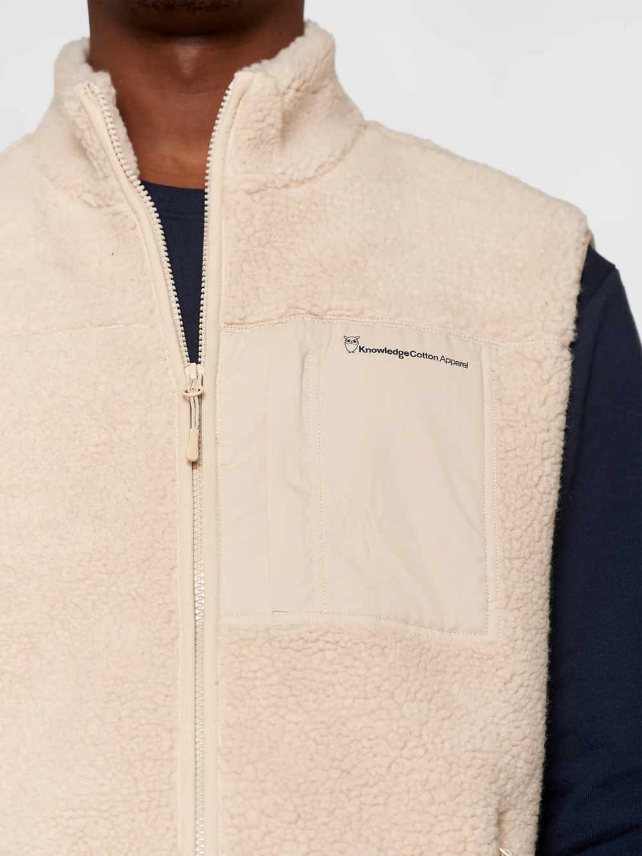 knowledge cotton teddy fleece vest beige
