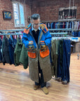 manifattura ceccarelli native long jacket 7099 wx mid blue dark tan orange sugarkane