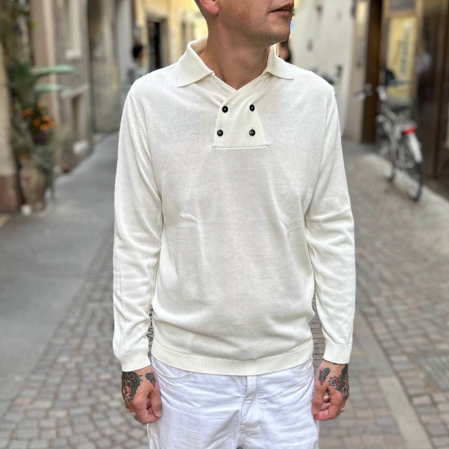 max rohr max 1e 4 buttons polo long sleeve ecru