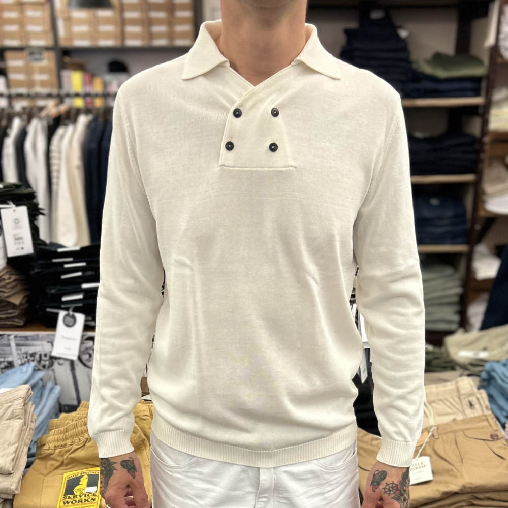 max rohr max 1e 4 buttons polo long sleeve ecru