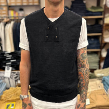 max rohr max 4 buttons vest hemp 10 navy (LAST SIZE MEDIUM)