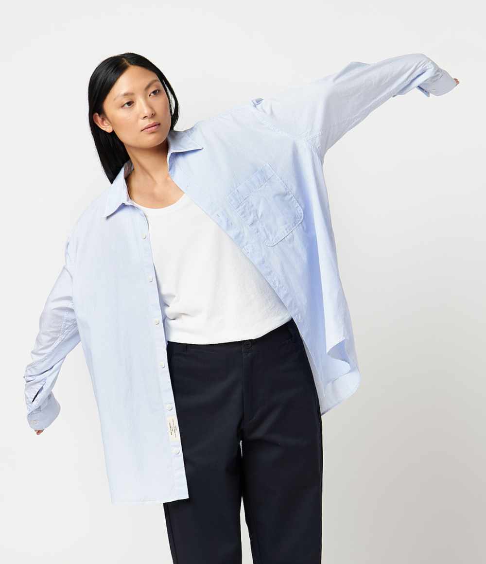 merz b schwanen oversize shirt04 white denim blue (LAST SIZE SMALL)