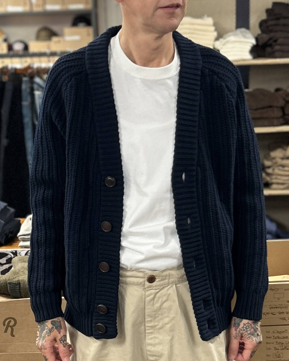 rakki elegant man defender wvb steve mcqueen 1963 wool cardigan dark navy