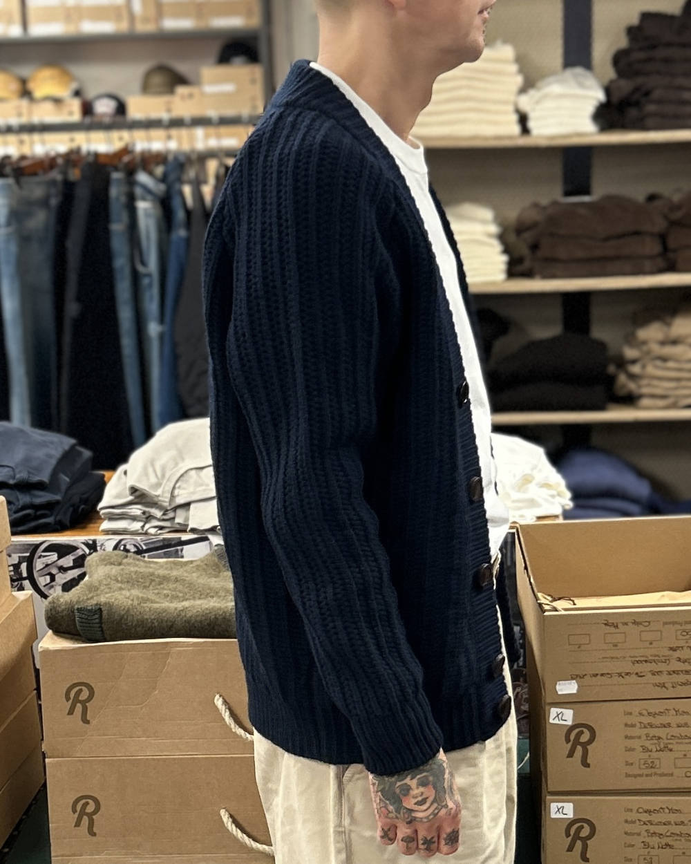 rakki elegant man defender wvb steve mcqueen 1963 wool cardigan dark navy