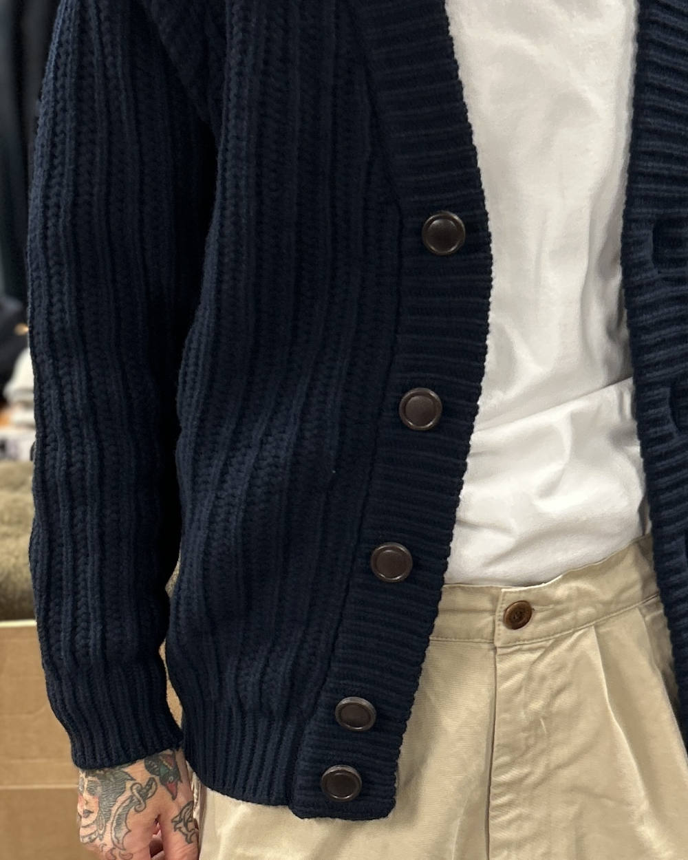 rakki elegant man defender wvb steve mcqueen 1963 wool cardigan dark navy