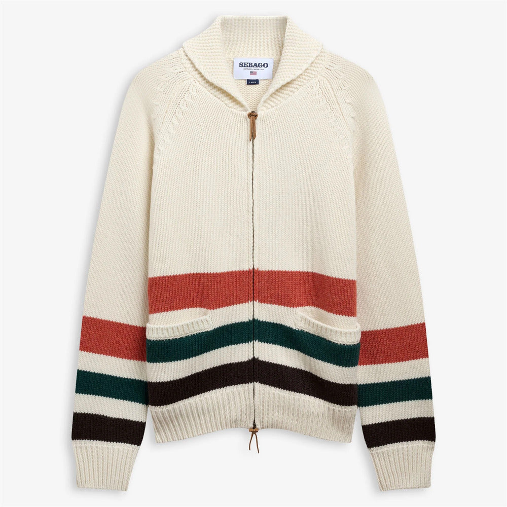 sebago dyer bay wool cardigan white natural borwn green
