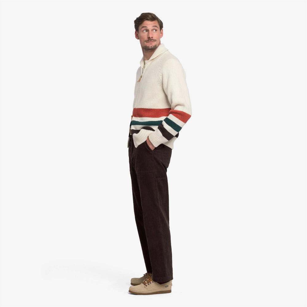 sebago dyer bay wool cardigan white natural borwn green